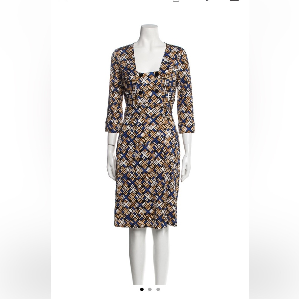Vtg Diane Von Furstenburg Retro Geo Print Silk Jersey Dutch Wrap Around Dress‎ 0